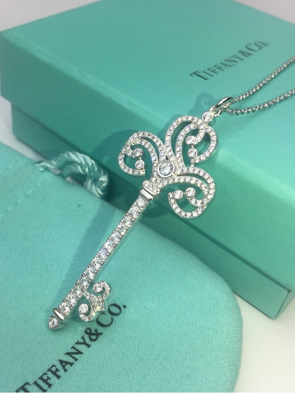 Tiffany & Co. Silver Key Pendant Necklace - Turquoise Accent